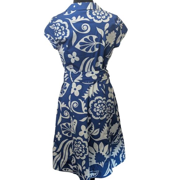 Boden Blue White Floral Cotton Dress Belted Mod Pinup Casual SZ 10 - Picture 8 of 8